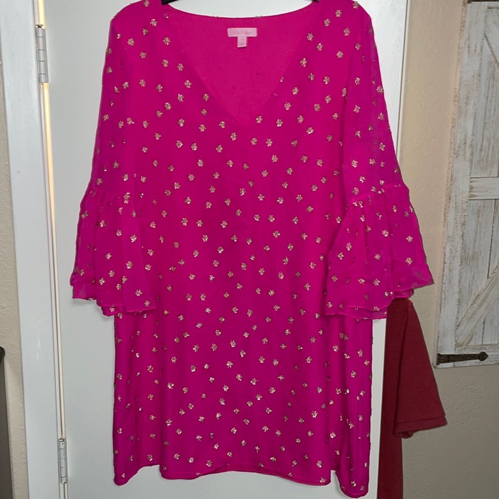 Lily Pulitzer Caroline silk hot pink dress